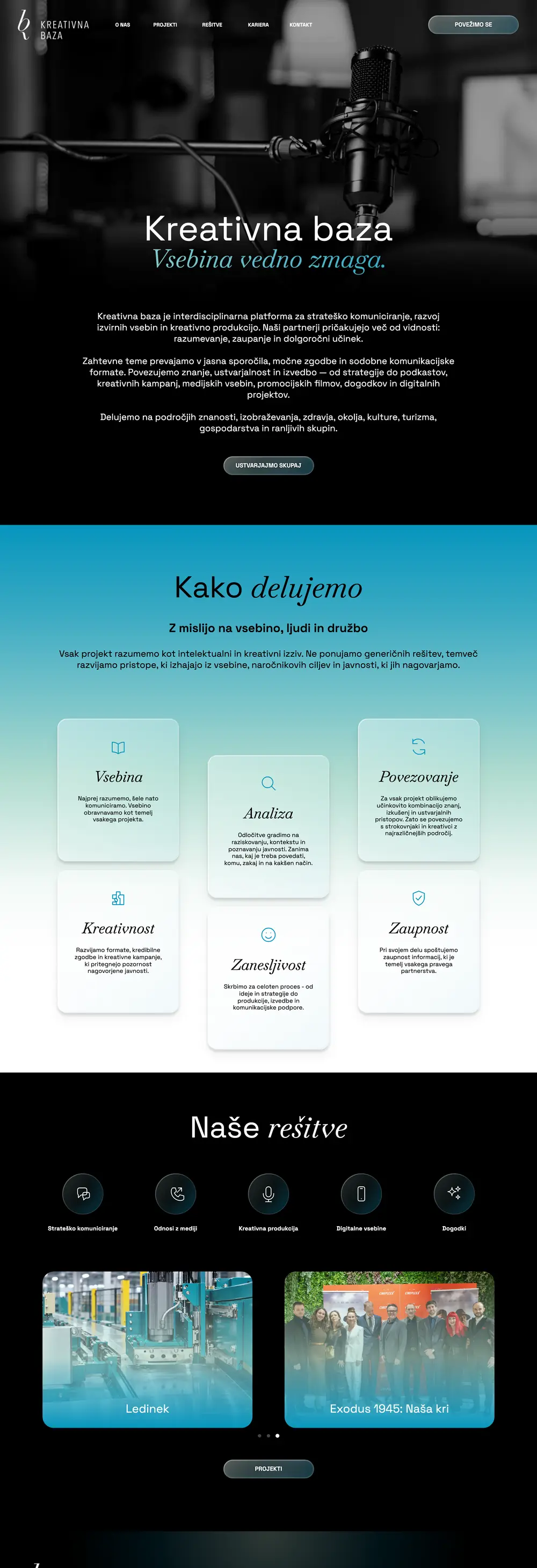 kreativnabaza.si homepage on desktop