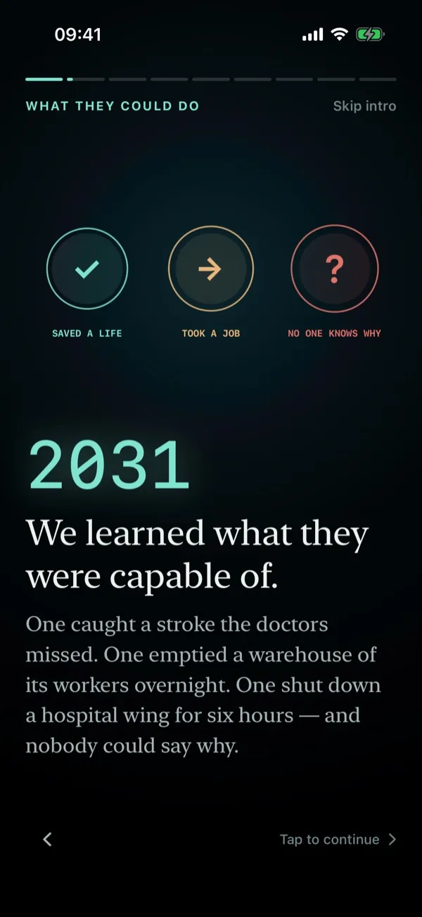 Mirror State app: story introduction, 2031